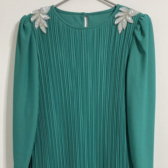 Boston Maid Dresses & Skirts - Vintage Boston Maid Dress 12 Green Pleated Iridescent Sequin Silver Beaded USA